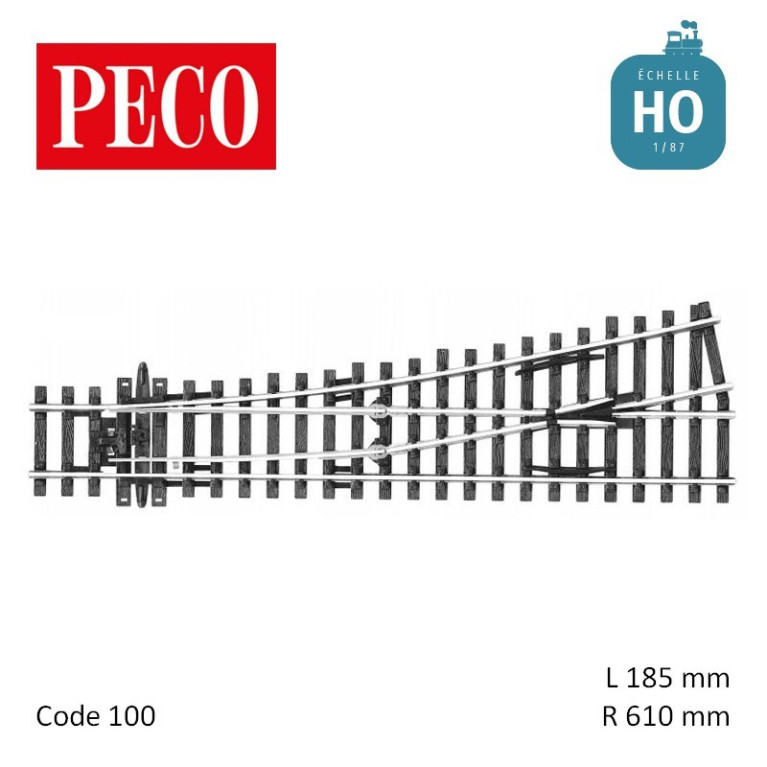 Aiguillage court à gauche Streamline Insulfrog R610mm 12° code 100 HO Peco SL-92 - Maketis