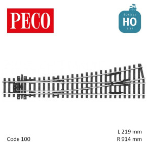 Aiguillage moyen à gauche Streamline Insulfrog R914mm 12° code 100 HO Peco SL-96 - Maketis