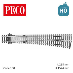 Aiguillage long à droite Streamline Electrofrog R1524mm 12° code 100 HO Peco SL-E88 - Maketis