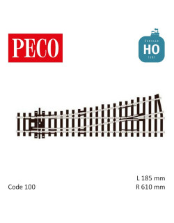 Aiguillage court à gauche Streamline Electrofrog R610mm 12° code 100 HO Peco SL-E92 - Maketis