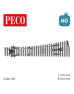 Aiguillage moyen à gauche Streamline Electrofrog R914mm 12° code 100 HO Peco SL-E96 - Maketis