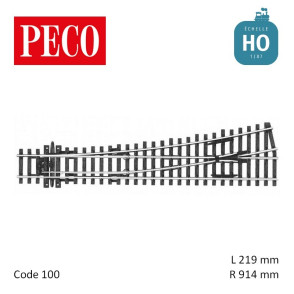 Aiguillage moyen à gauche Streamline Electrofrog R914mm 12° code 100 HO Peco SL-E96 - Maketis