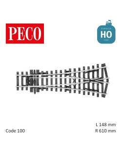 Aiguillage symétrique court Streamline Electrofrog R610mm 24° code 100 HO Peco SL-E97 - Maketis