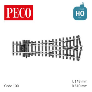 Aiguillage symétrique court Streamline Electrofrog R610mm 24° code 100 HO Peco SL-E97 - Maketis