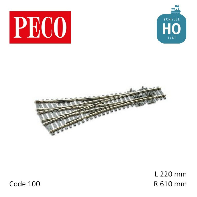 Aiguillage triple Streamline Electrofrog R610mm 12° code 100 HO Peco SL-E99 - Maketis