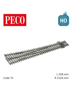 Aiguillage long à droite Streamline Electrofrog R1524mm 12° code 75 HO Peco SL-E188 - Maketis