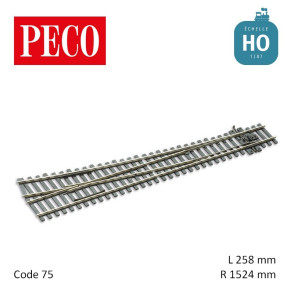 Aiguillage long à droite Streamline Electrofrog R1524mm 12° code 75 HO Peco SL-E188 - Maketis