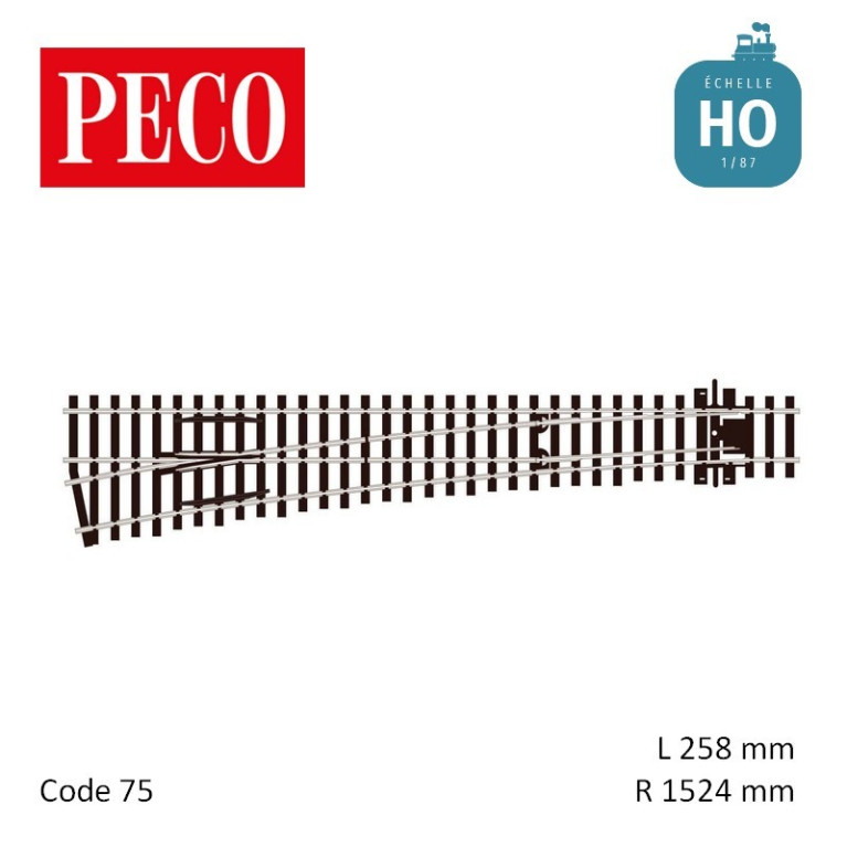 Aiguillage long à gauche Streamline Electrofrog R1524mm 12° code 75 HO Peco SL-E189 - Maketis Aiguillage long à gauche Streamline Electrofrog R1524mm 12° code 75 HO Peco SL-E189 - Maketis