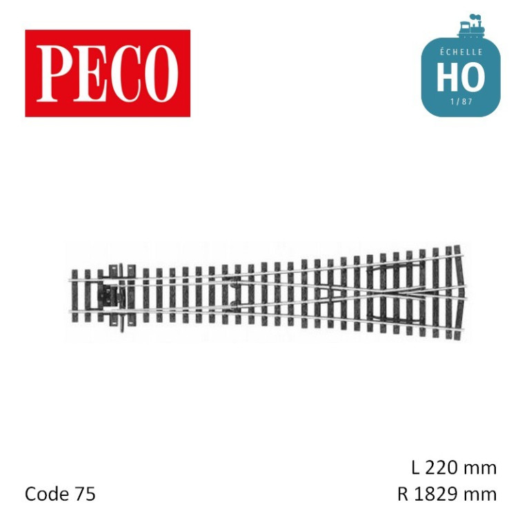 Aiguillage symétrique long Streamline Electrofrog R1829mm 12° code 75 HO Peco SL-E198 - Maketis