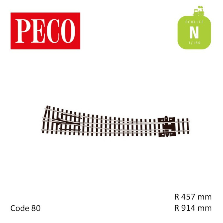 Aiguillage courbe à droite Streamline Electrofrog R914/457mm 8° code 80 N Peco SL-E386 - Maketis Aiguillage courbe à droite Streamline Electrofrog R914/457mm 8° code 80 N Peco SL-E386 - Maketis
