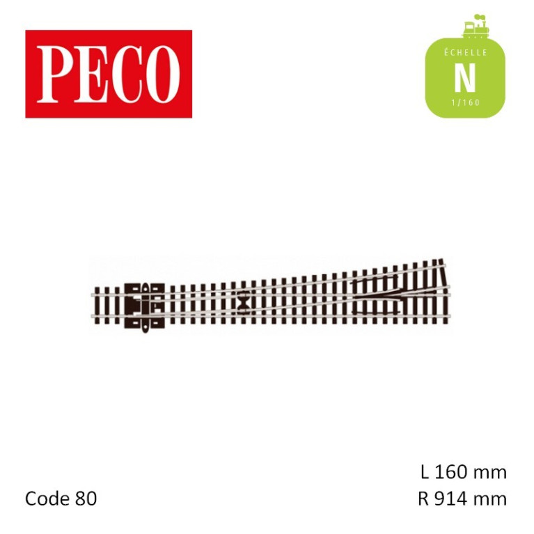 Aiguillage long à gauche Streamline Electrofrog R914mm 8° code 80 N Peco SL-E389 - Maketis Aiguillage long à gauche Streamline Electrofrog R914mm 8° code 80 N Peco SL-E389 - Maketis