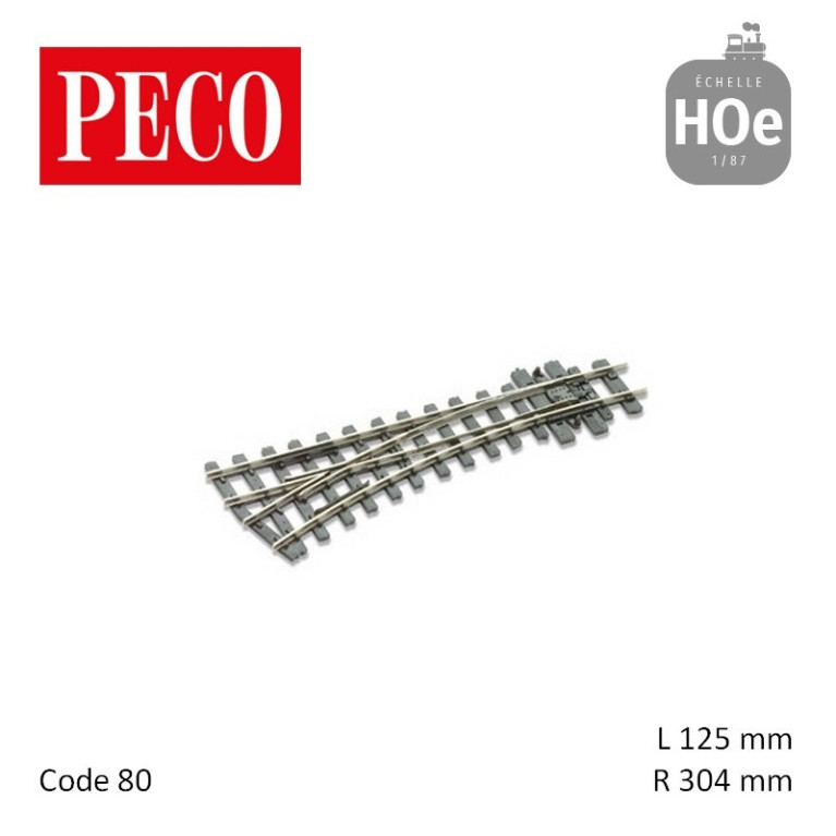 Aiguillage court à gauche Streamline Electrofrog R304mm 19,5° code 80 HOe Peco SL-E492 - Maketis