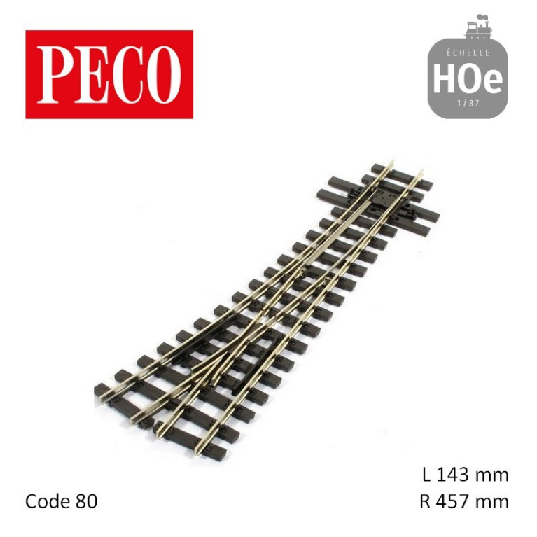 Aiguillage à droite Streamline Electrofrog R457mm 14° code 80 HOe Peco SL-E495 - Maketis Aiguillage à droite Streamline Electrofrog R457mm 14° code 80 HOe Peco SL-E495 - Maketis