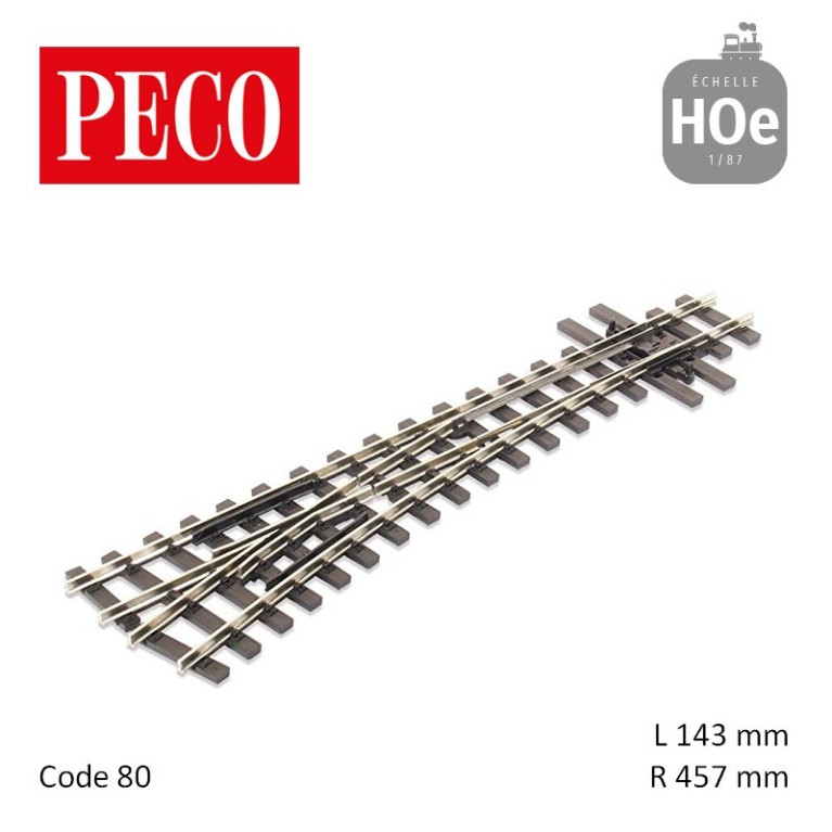 Aiguillage à gauche Streamline Electrofrog R457mm 14° code 80 HOe Peco SL-E496 - Maketis Aiguillage à gauche Streamline Electrofrog R457mm 14° code 80 HOe Peco SL-E496 - Maketis