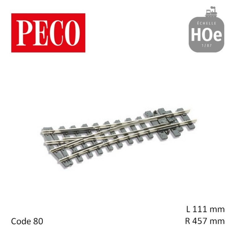 Aiguillage symétrique Streamline Electrofrog R457mm 22,5° code 80 HOe Peco SL-E497 - Maketis