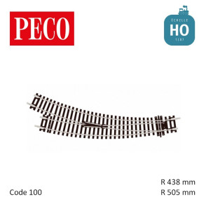 Aiguillage courbe à droite Setrack Insulfrog R505/438mm 11,25° code 100 HO Peco ST-244  - Maketis