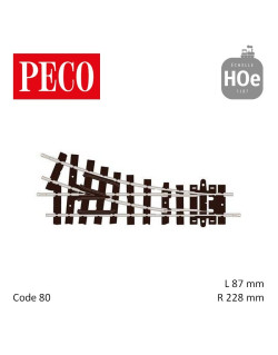 Aiguillage à droite court Setrack Insulfrog R228mm 22,5° code 80 HOe Peco ST-405 - Maketis