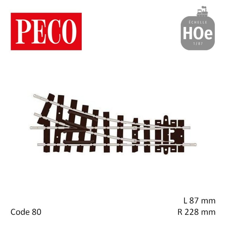 Aiguillage à droite court Setrack Insulfrog R228mm 22,5° code 80 HOe Peco ST-405 - Maketis Aiguillage à droite court Setrack Insulfrog R228mm 22,5° code 80 HOe Peco ST-405 - Maketis