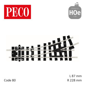 Aiguillage à gauche court Setrack Insulfrog R228mm 22,5° code 80 HOe Peco ST-406  - Maketis