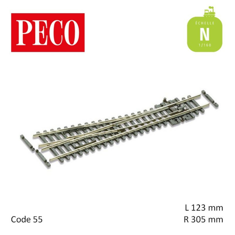 Aiguillage court à droite Streamline Electrofrog R305mm 10° code 55 N Peco SL-E391F - Maketis Aiguillage court à droite Streamline Electrofrog R305mm 10° code 55 N Peco SL-E391F - Maketis