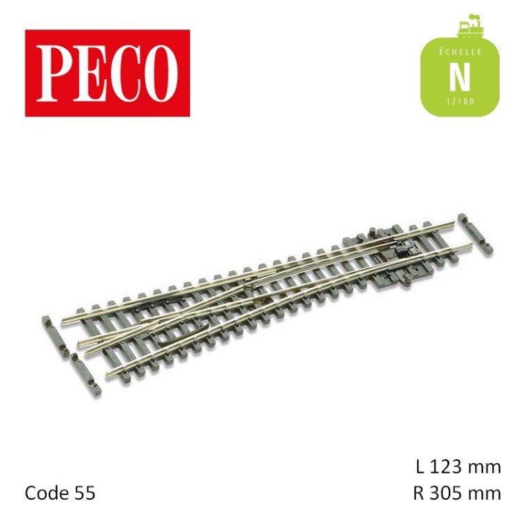 Aiguillage court à gauche Streamline Electrofrog R305mm 10° code 55 N Peco SL-E392F - Maketis Aiguillage court à gauche Streamline Electrofrog R305mm 10° code 55 N Peco SL-E392F - Maketis