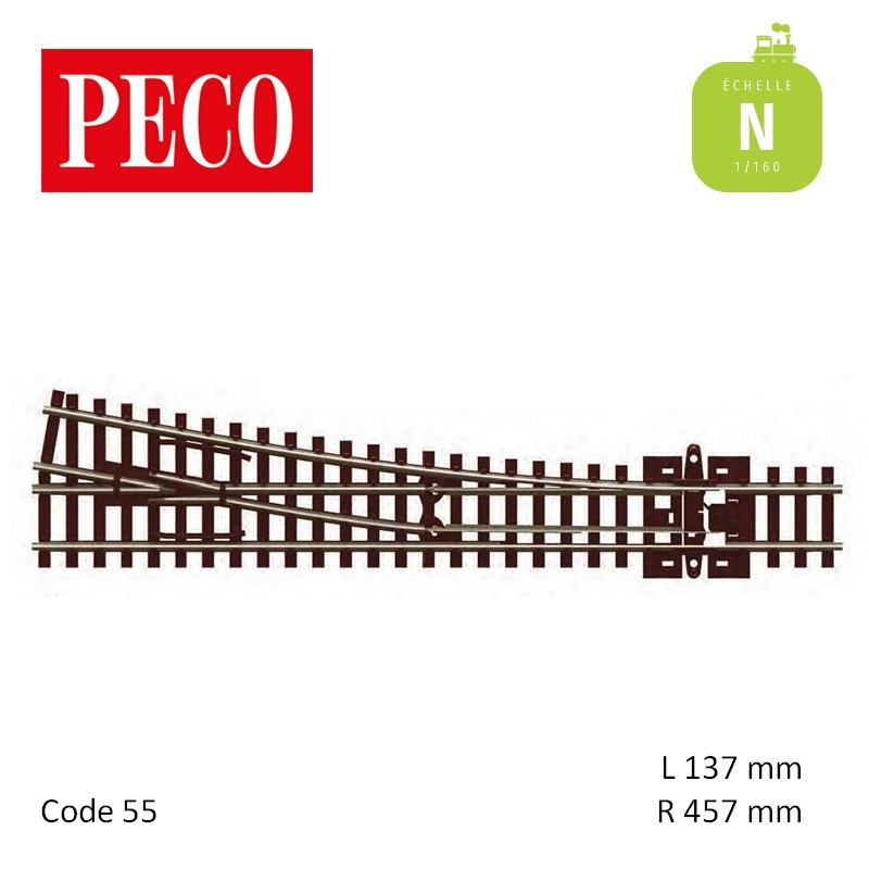 Aiguillage moyen à gauche Streamline Unifrog R457mm 10° code 55 N Peco SL-U395F - Maketis