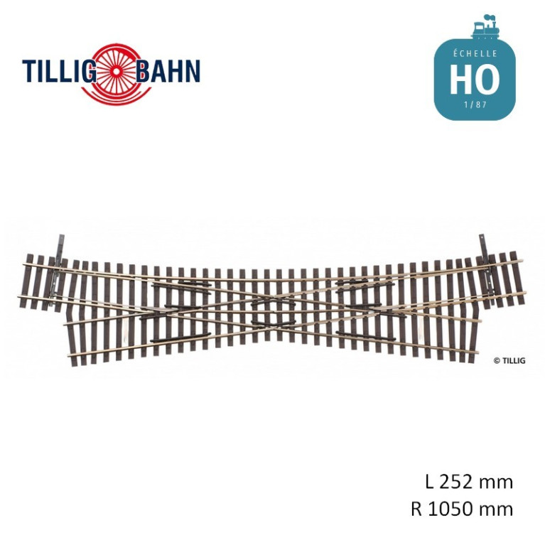 Einfachkreuzungsweiche 15° R 1050 mm, Länge 252 mm H0 Tillig 85396 - Maketis