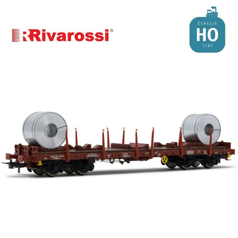 Coffret 2 wagons plats à bogies Rhmms-X FS chargement de Coils Ep V HO Rivarossi HR6478 - Maketis