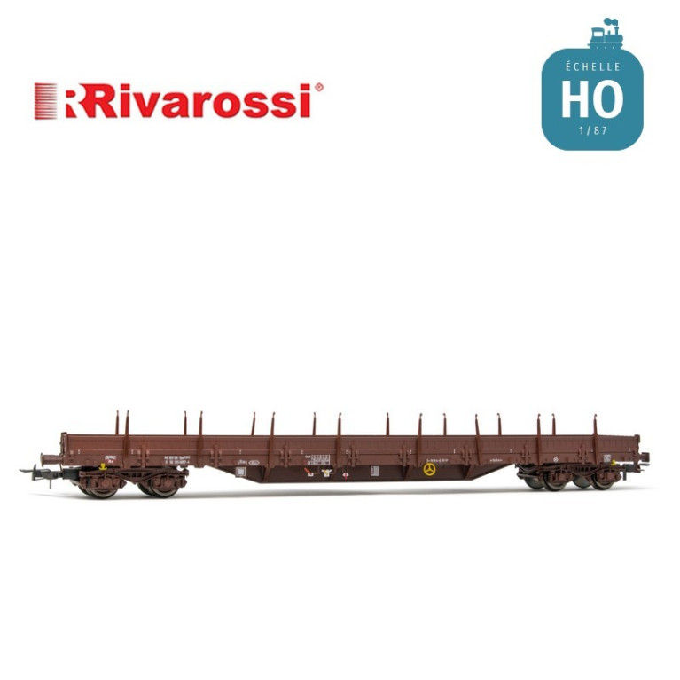 Wagon plat à bogies Res DB livrée marron Ep IV HO Rivarossi HR6483 - Maketis