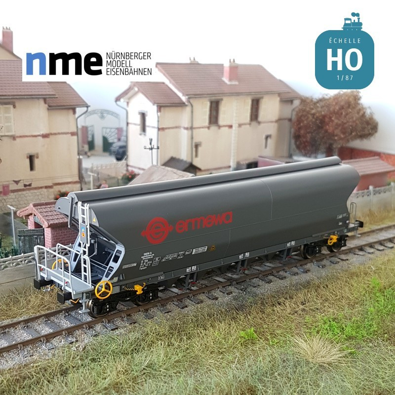 Wagon céréalier Tagnpps 101m³ ERMEWA gris   avec feux de fin de convoi SNCF EP VI HO NME 512694