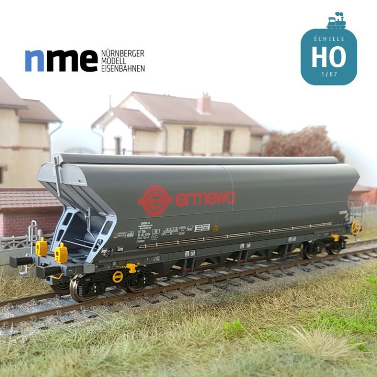 Wagon céréalier Tagnpps 101m³ ERMEWA gris   avec feux de fin de convoi SNCF EP VI HO NME 512694