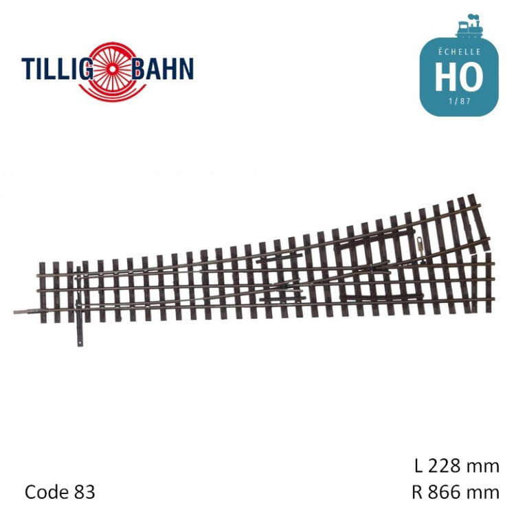 Right points H0/H0e-H0, R866 length 228 mm H0 Tillig 85196 - Maketis