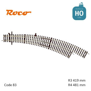 Aiguillage courbe à droite Roco-Line R3/R4 R419/481mm 30° Code 83 HO Roco 42473