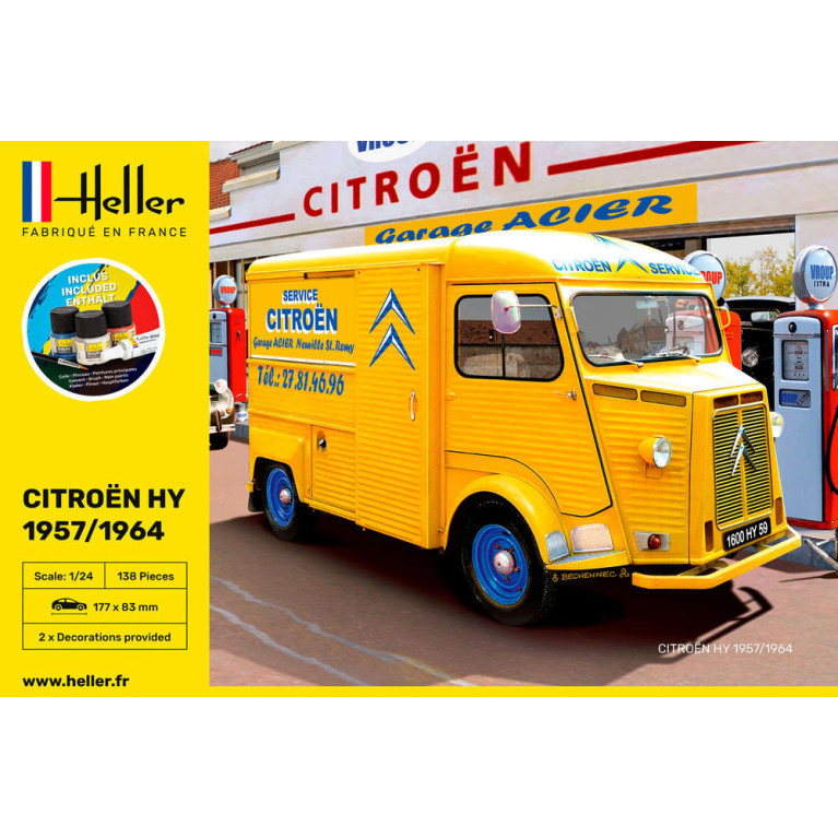 Starter kit camionnette CITROEN Type H 2 décorations 1/24 Heller 56744 - Maketis