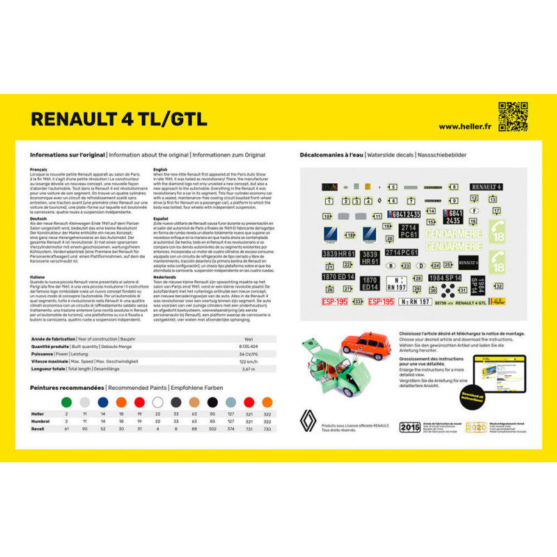 Starter kit voiture Renault 4L 1/24 Heller 56759 - Maketis