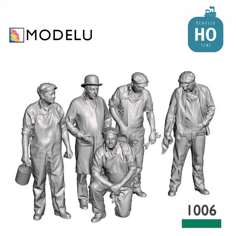 Set de 5 figurines personnel Halle marchandises HO Modelu 1006-087 - Maketis