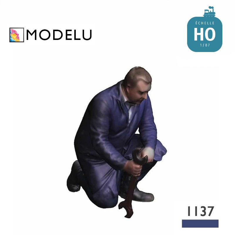 Mécanicien à genoux avec clef HO Modelu 1137-087 - Maketis