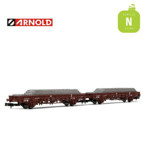 Coffret 2 Wagons plats V SNCF avec traverses en béton EP V N Arnold HN6543 - Maketis