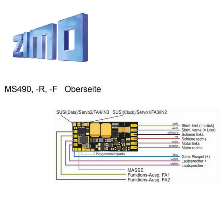 Décodeur miniature sonore 16 bits Zimo MS490 DCC 8 broches NEM652 MS490R - Maketis Décodeur miniature sonore 16 bits Zimo MS490 DCC 8 broches NEM652 MS490R - Maketis