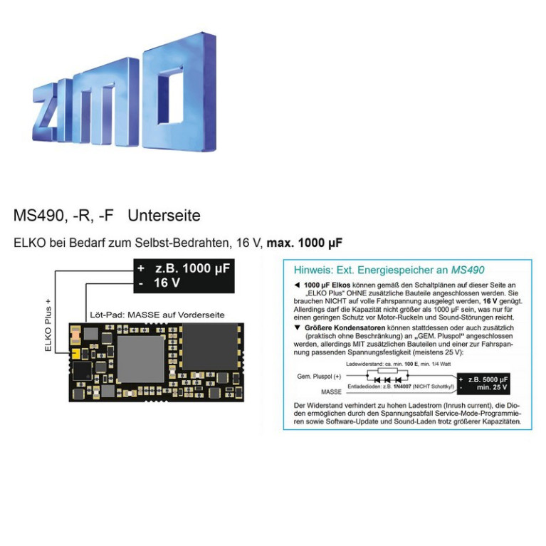 Décodeur miniature sonore 16 bits Zimo MS490 DCC 8 broches NEM652 MS490R - Maketis Décodeur miniature sonore 16 bits Zimo MS490 DCC 8 broches NEM652 MS490R - Maketis