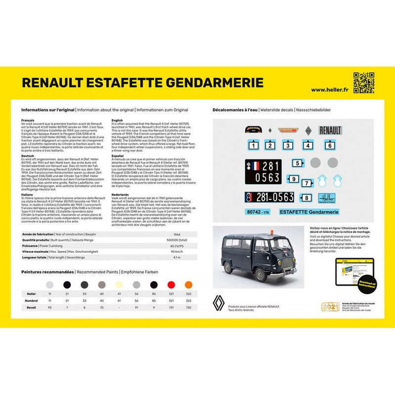 STARTER KIT Utilitaire RENAULT ESTAFETTE "Gendarmerie" nouveau moule 1/24 Heller HE56742