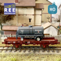 Wagon UFR Mono-Porteur brun UIC avec roues pleines + Citerne BOUGEY MONTREUIL SNCF EP IV HO REE WB-646