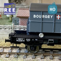 Wagon UFR Mono-Porteur noir avec roues pleines + Remorque Fourgon BOURGEY MONTREUIL SNCF EP III HO REE WB-647