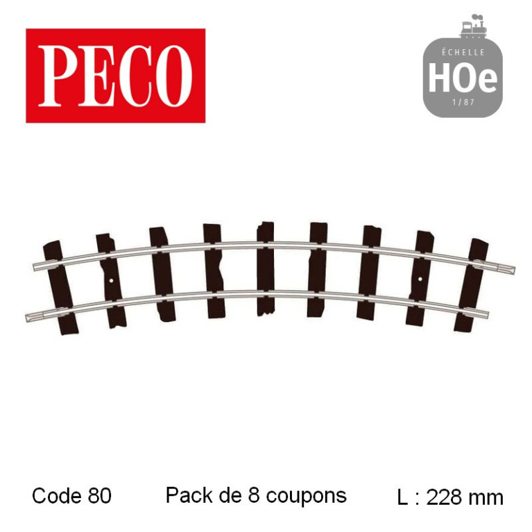 Rail courbe rayon 228 mm 8 pcs H0e Code 80 Peco ST-403 - Maketis