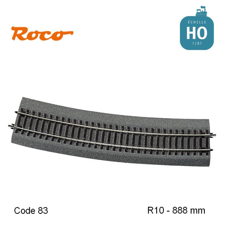 Rail courbe RocoLine ballastée R10 888mm code 83 HO Roco 42528 - MAKETIS