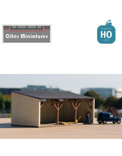Appentis toiture 1 pan poteaux bois (court) – Echelle HO Cités Miniatures ED-028-5a-HO - MAKETIS