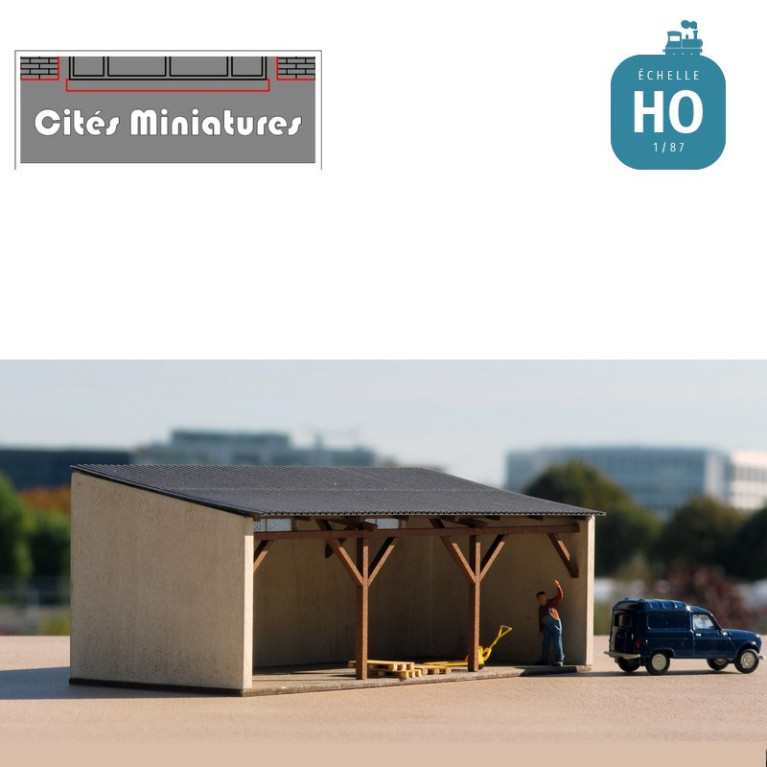 Appentis toiture 1 pan poteaux bois (court) – Echelle HO Cités Miniatures ED-028-5a-HO - MAKETIS