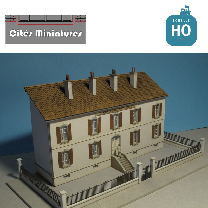 Bâtiment public (Gendarmerie, Ecole) R+1 Demi Profondeur – Echelle HO Cités Miniatures BV-041-1-HO - MAKETIS