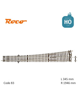 Aiguillage à gauche Roco-Line R1946 L345mm 10° Code 83 HO Roco 42488 - Maketis