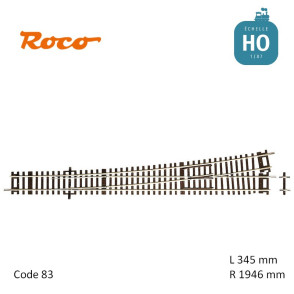 Aiguillage à gauche Roco-Line R1946 L345mm 10° Code 83 HO Roco 42488 - Maketis